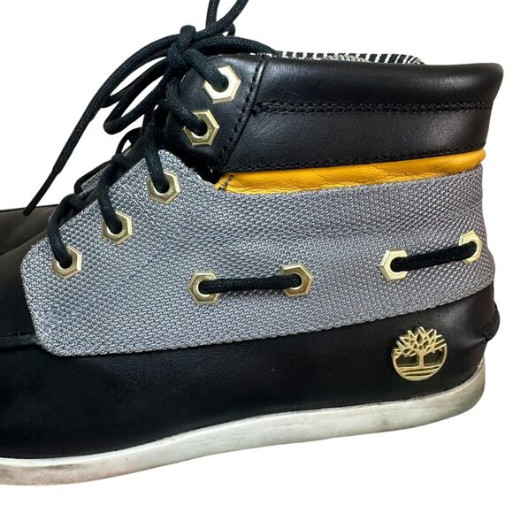 Timberland Oakwell 7 Eye Moc-Toe Boots Men's Size 7 Black Leather Gold Emblem - Picture 6 of 9